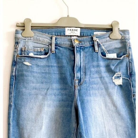 NWT FRAME Le Nouveau Distressed Ankle Straight Leg Jeans, light wash - Picture 5 of 13